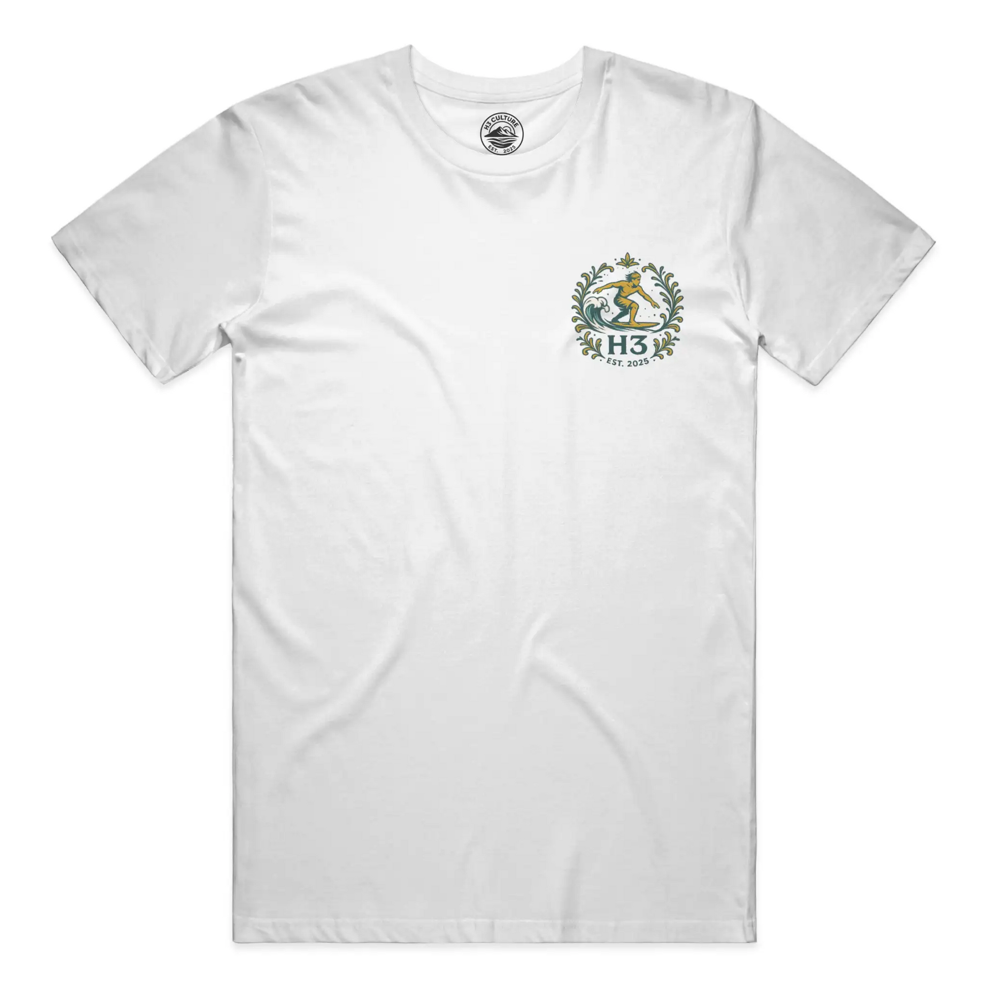 A vintage-inspired surfer riding a wave