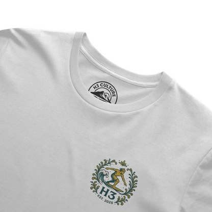 A vintage-inspired surfer riding a wave