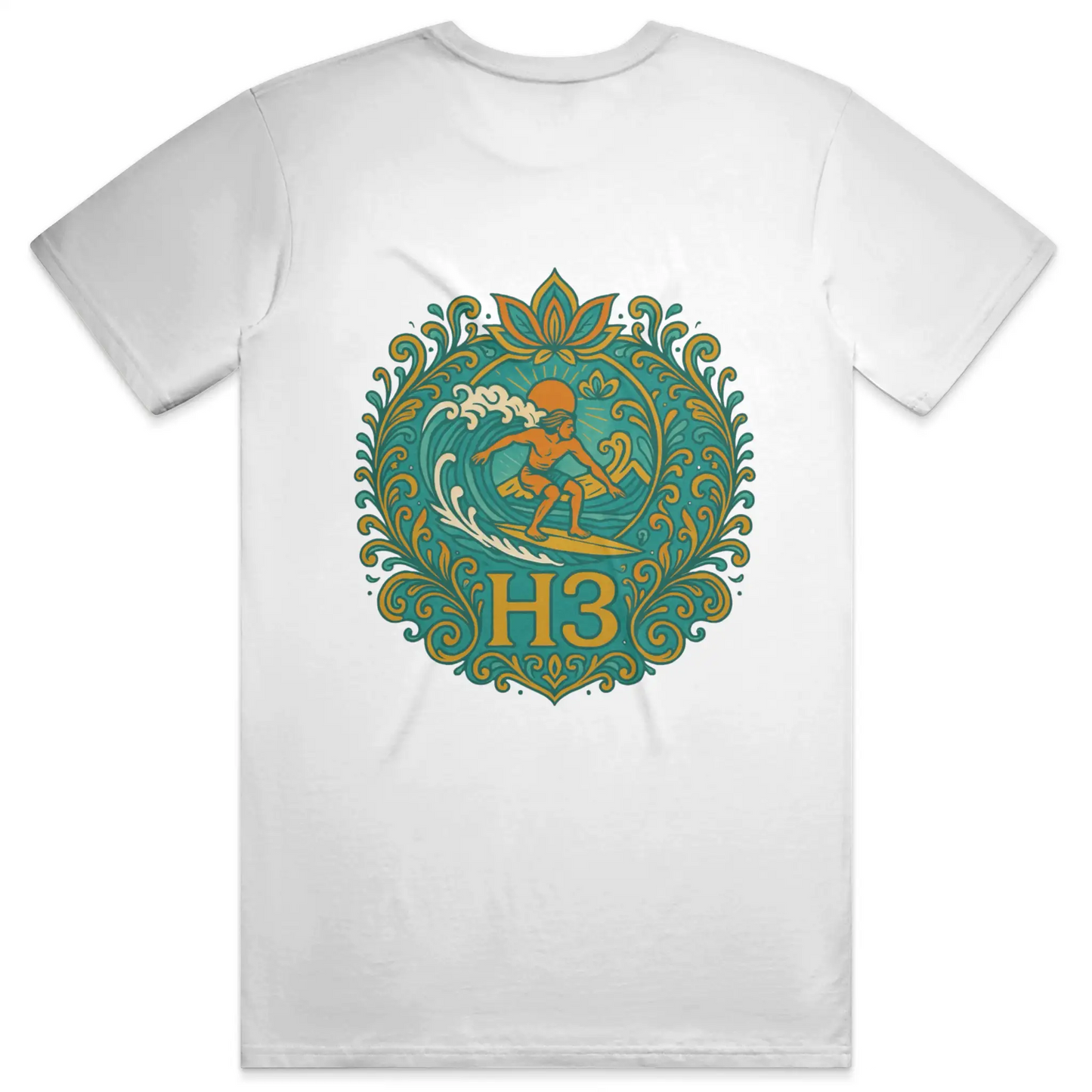 A vintage-inspired surfer riding a wave