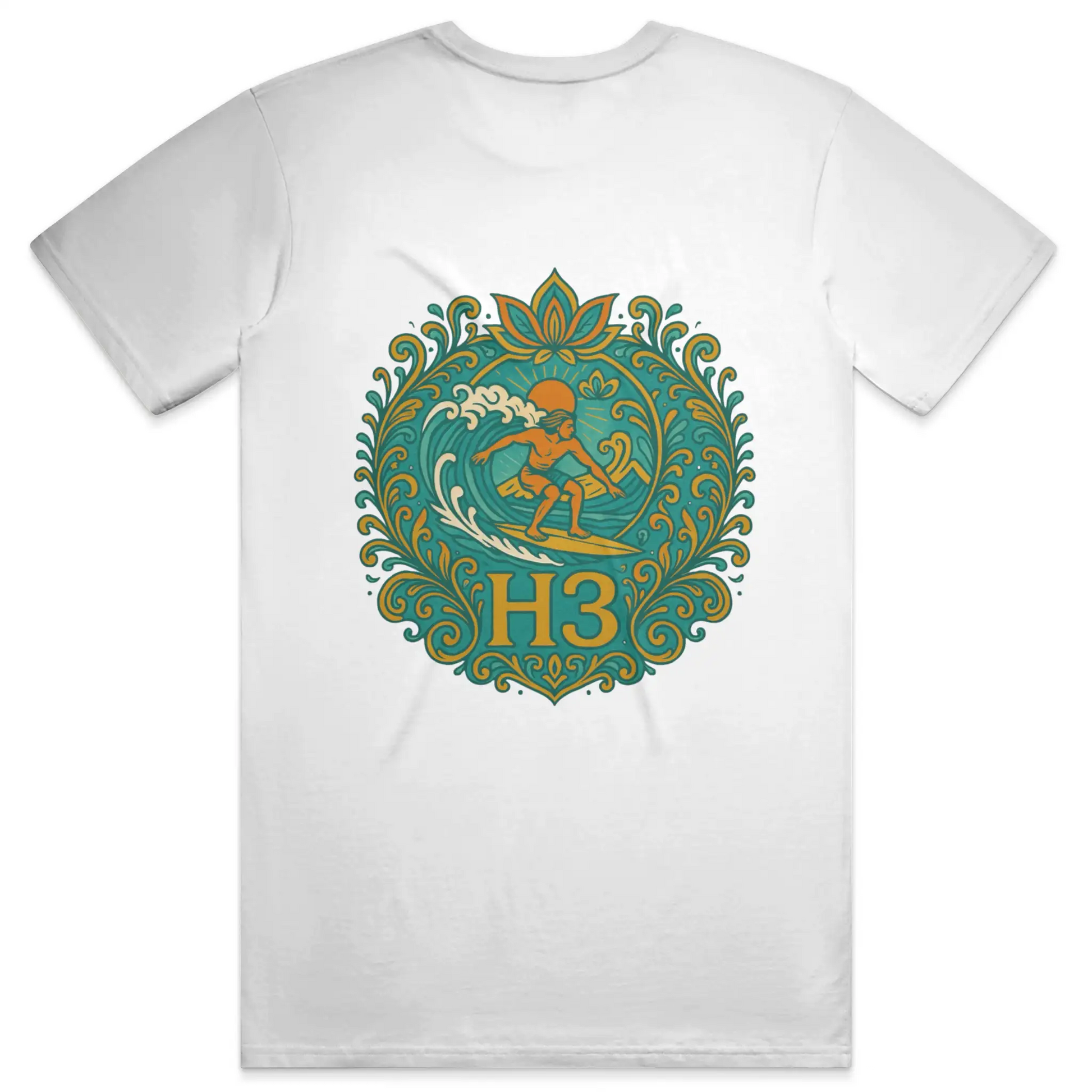 A vintage-inspired surfer riding a wave