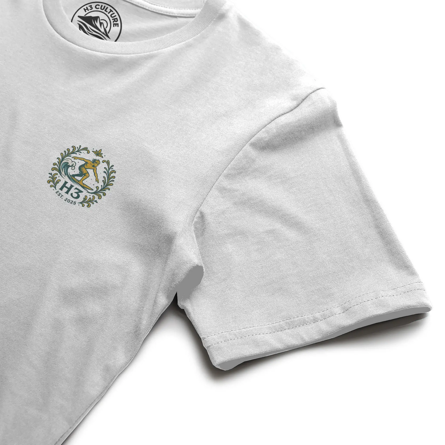 A vintage-inspired surfer riding a wave