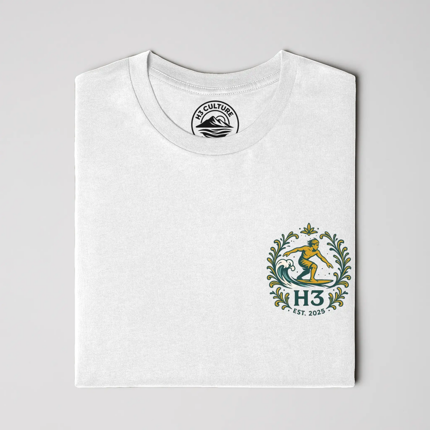 A vintage-inspired surfer riding a wave