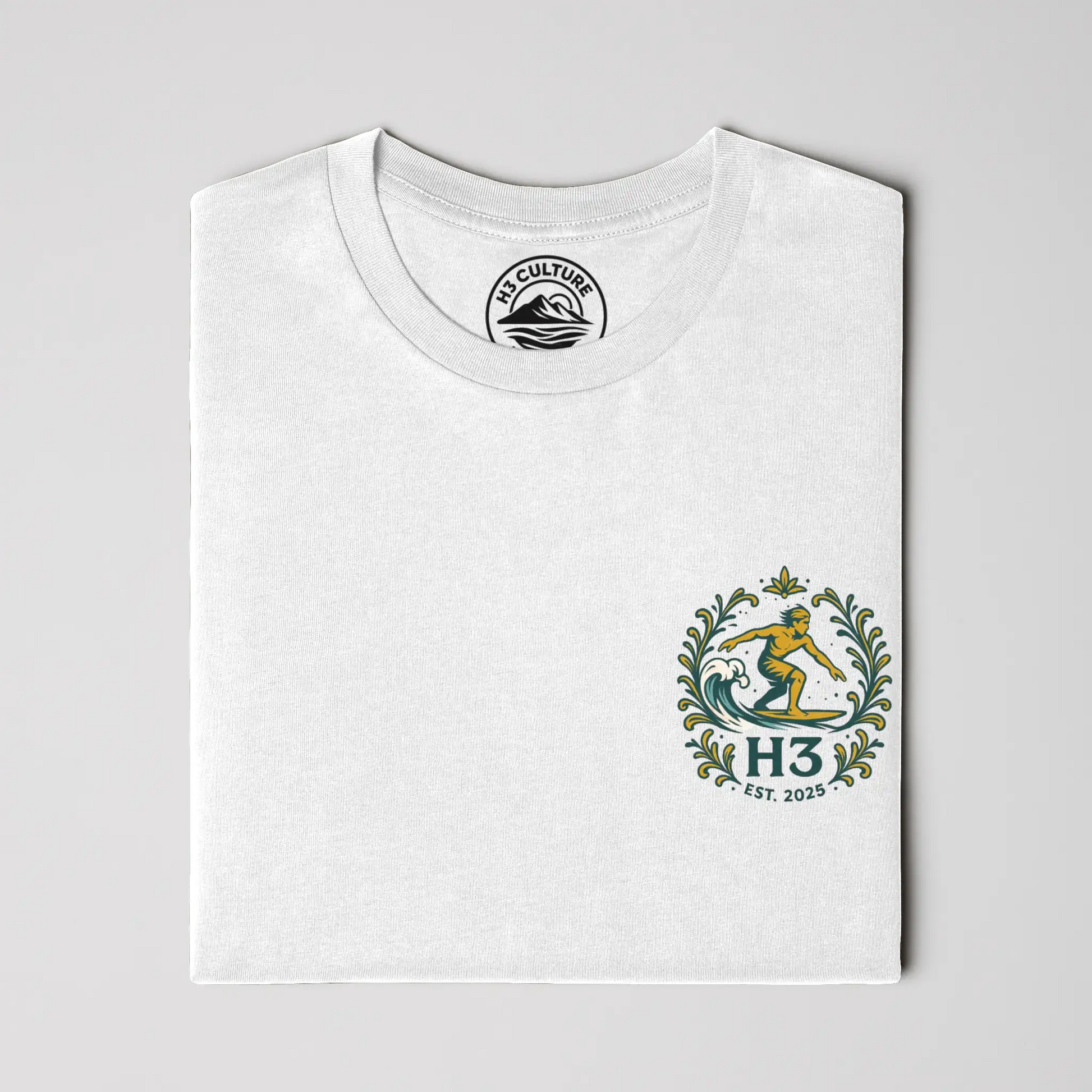 A vintage-inspired surfer riding a wave