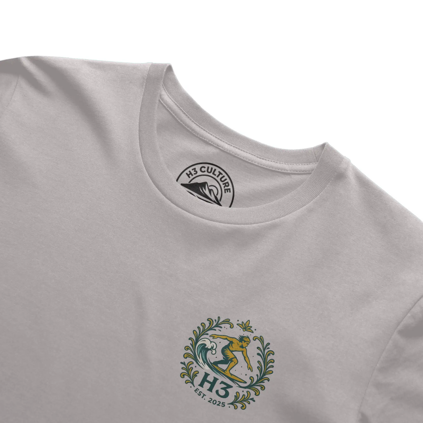 A vintage-inspired surfer riding a wave