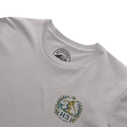 A vintage-inspired surfer riding a wave