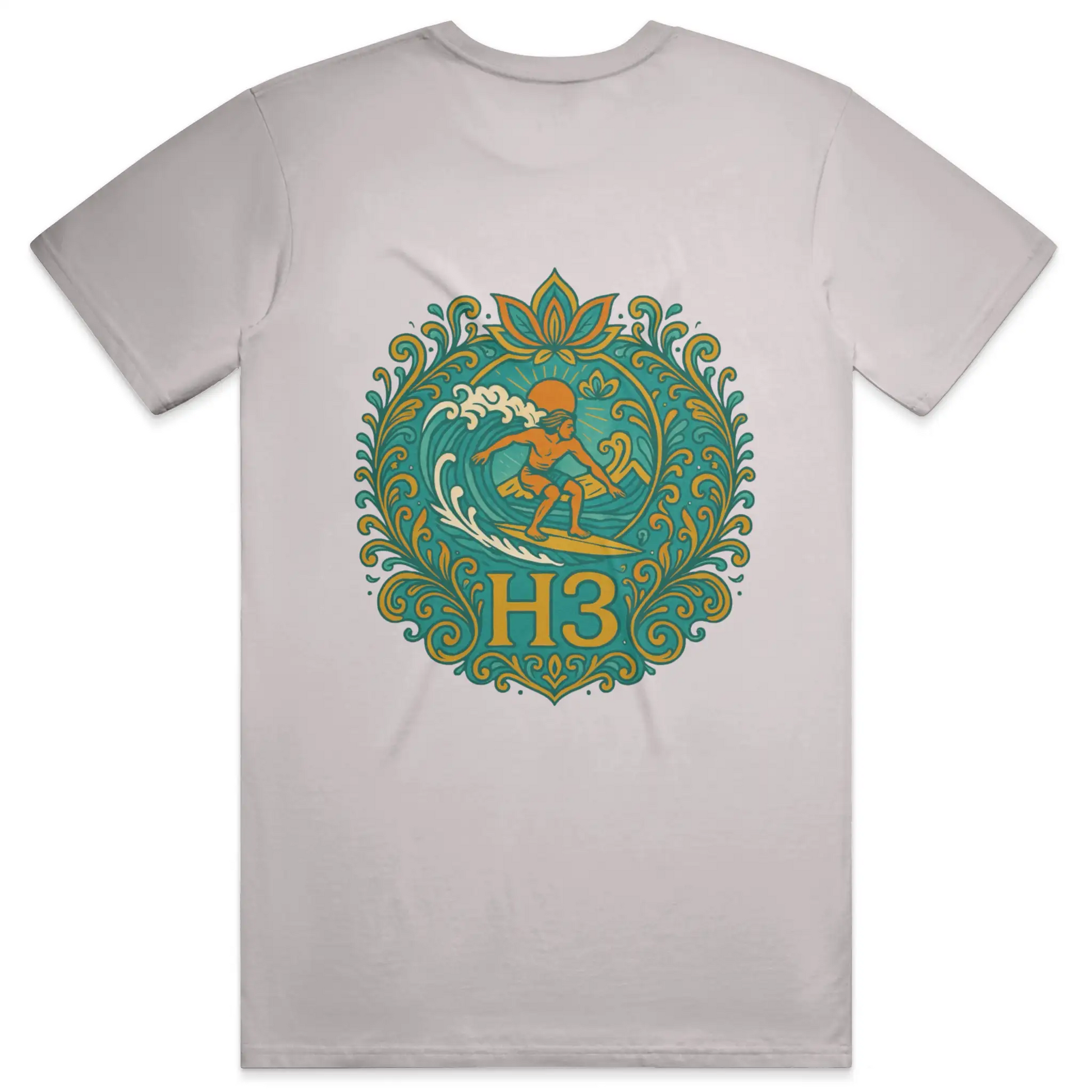 A vintage-inspired surfer riding a wave