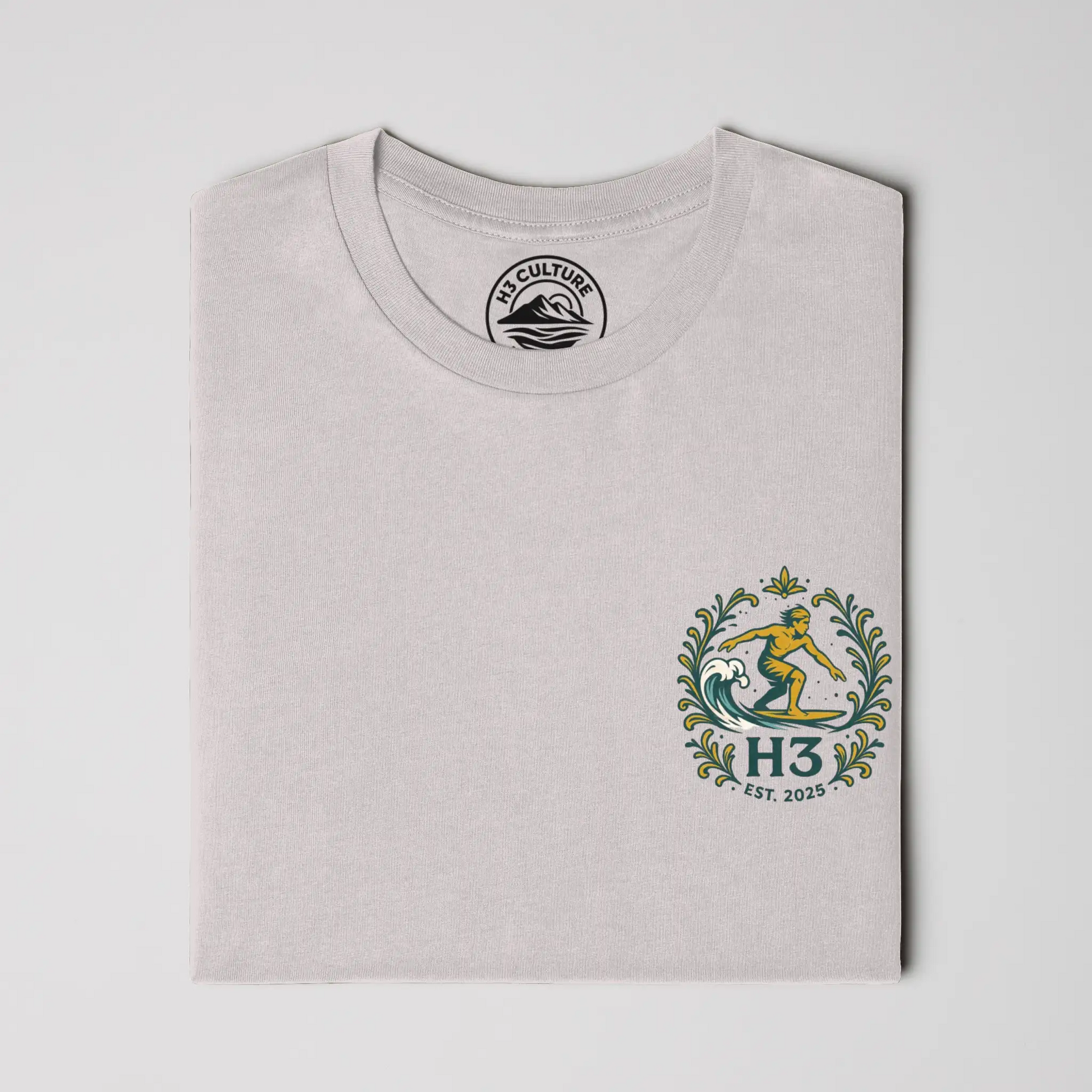 A vintage-inspired surfer riding a wave