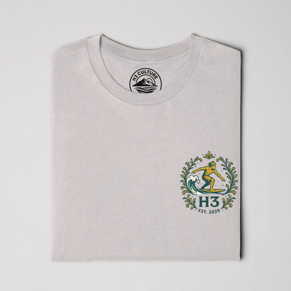 A vintage-inspired surfer riding a wave