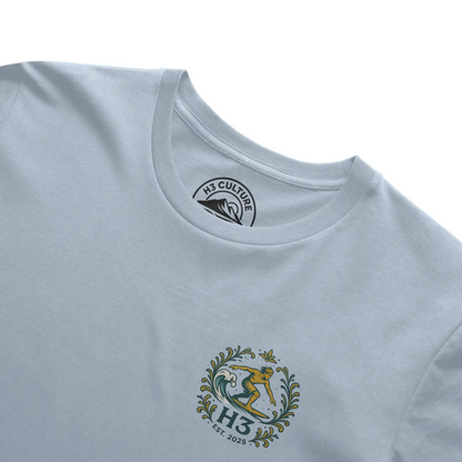 A vintage-inspired surfer riding a wave