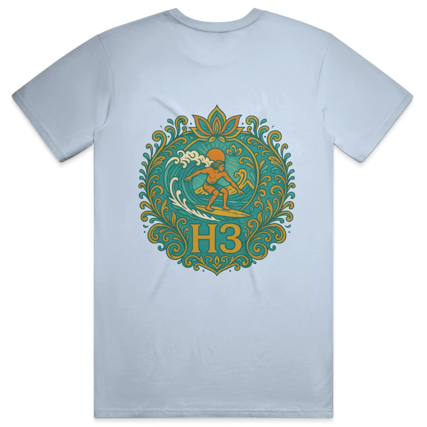 A vintage-inspired surfer riding a wave