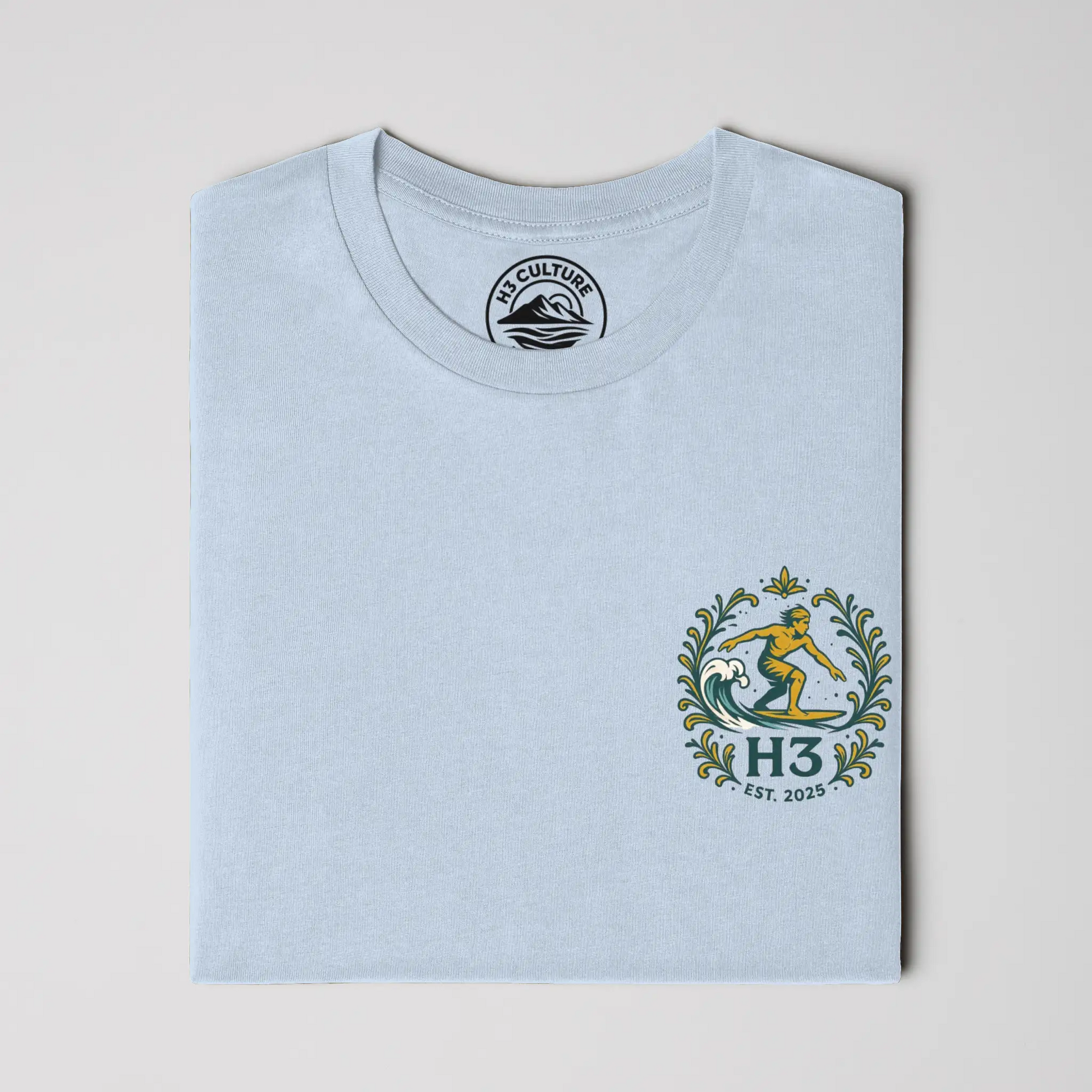 A vintage-inspired surfer riding a wave