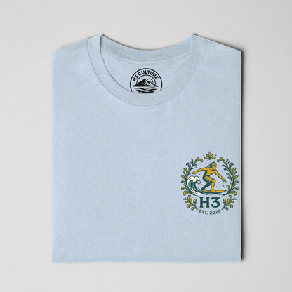 A vintage-inspired surfer riding a wave